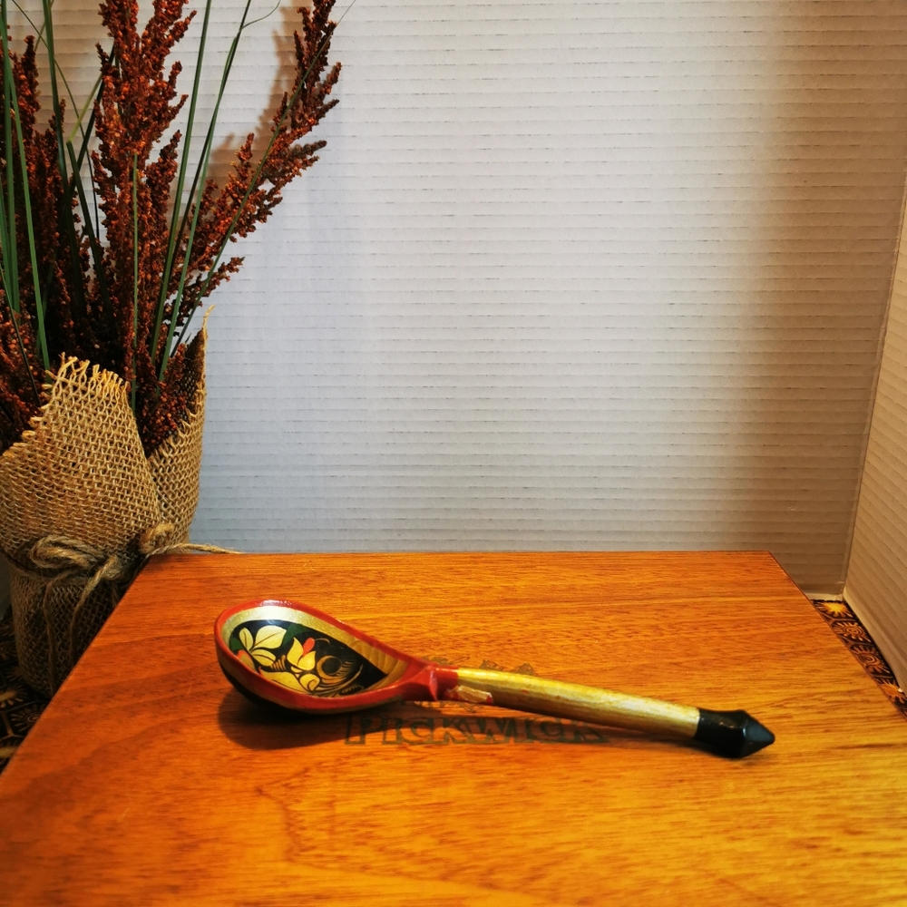 Khokhloma Vintage Wooden Decorative Spoon Made in USSR